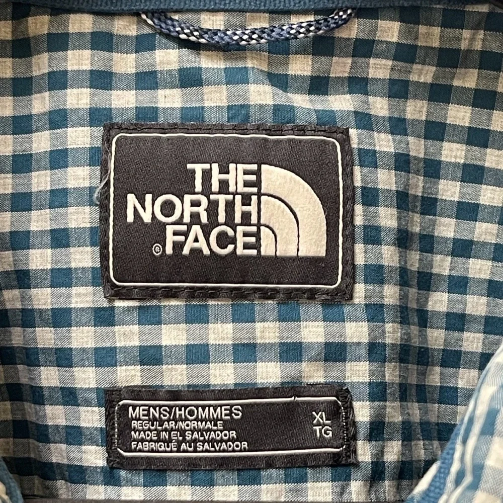 The North Face Men's XL Button Up Shirt Short Sleeve Green White Gingham Outdoor
